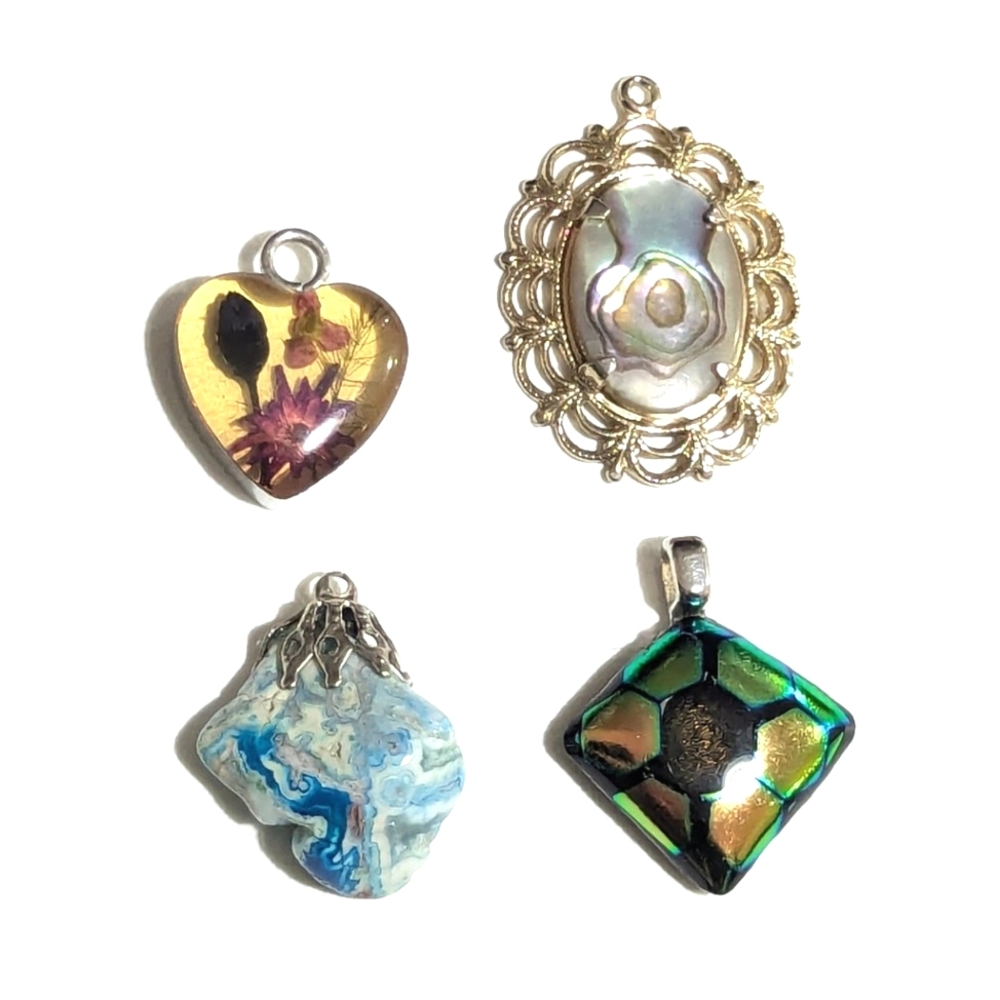4 Small Pendants | Natural | Dichronic Glass | Handmade | Vintage Retro | Charm